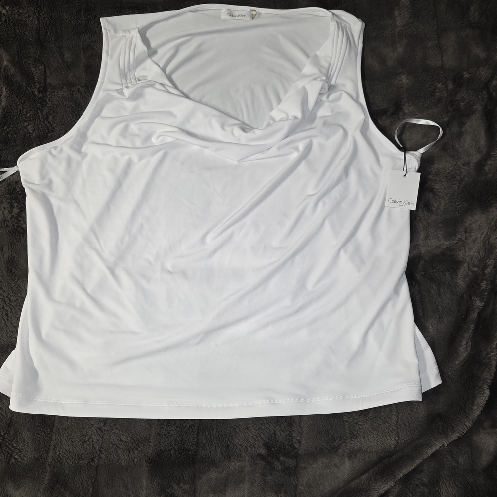 Calvin Klein White Draped Neck Sleeveless Top